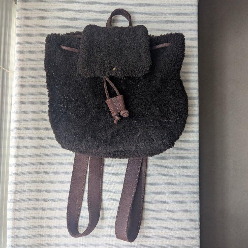 Vintage J. Crew Y2K Chocolate Brown Shearling Mini Backpack